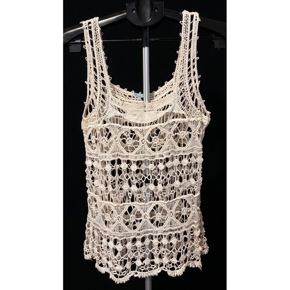Maurices Womens M‎ Crocheted Lace Ivory Tank Top Boho Romantic Beach Hippie